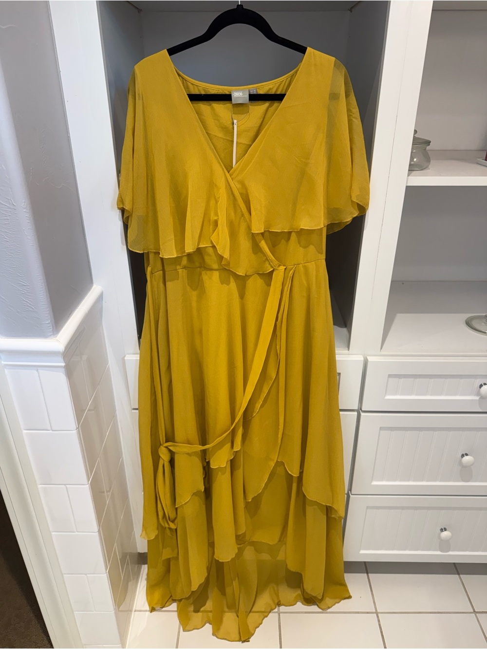 ASOS Curve Mustard Wrap Ruffle Maxi Dress